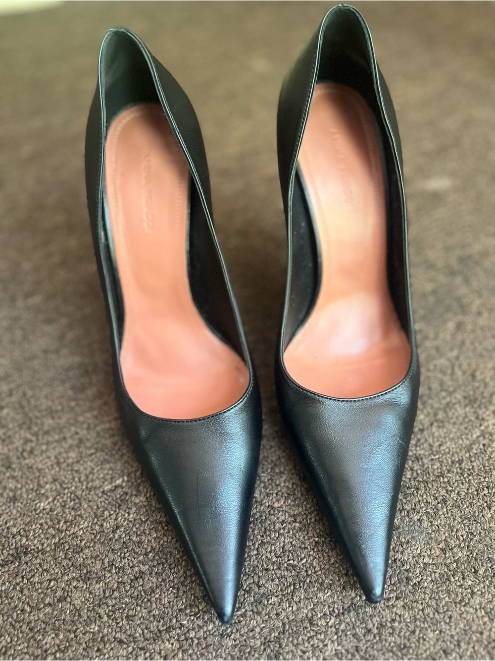 Amina Muaddi Barbara Black Pointed-Toe Leather Pumps